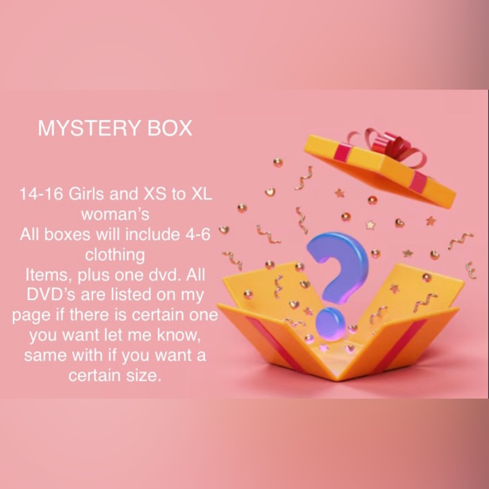 MYSTERY BOX, Box will include one DVD and 4-6 clothing items.